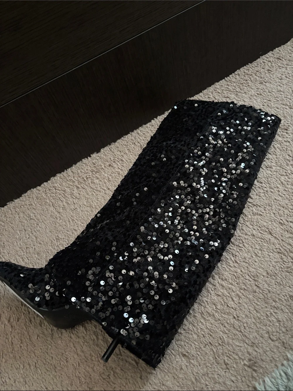 Zara Black Sequin Over-the-Knee Pointed Toe Boots